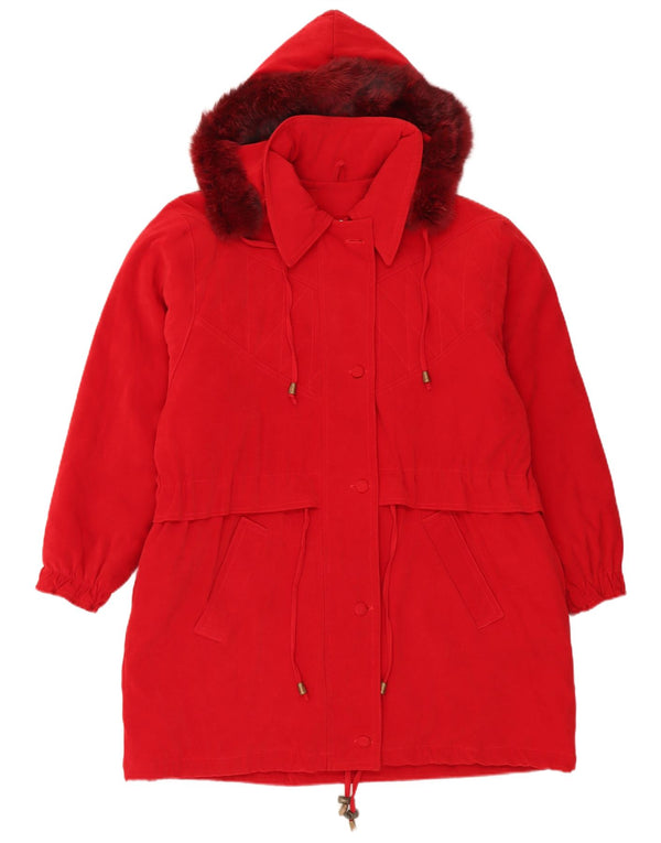 Jachetă parka supradimensionată cu glugă vintage pentru femei UK 18 XL poliester roșu