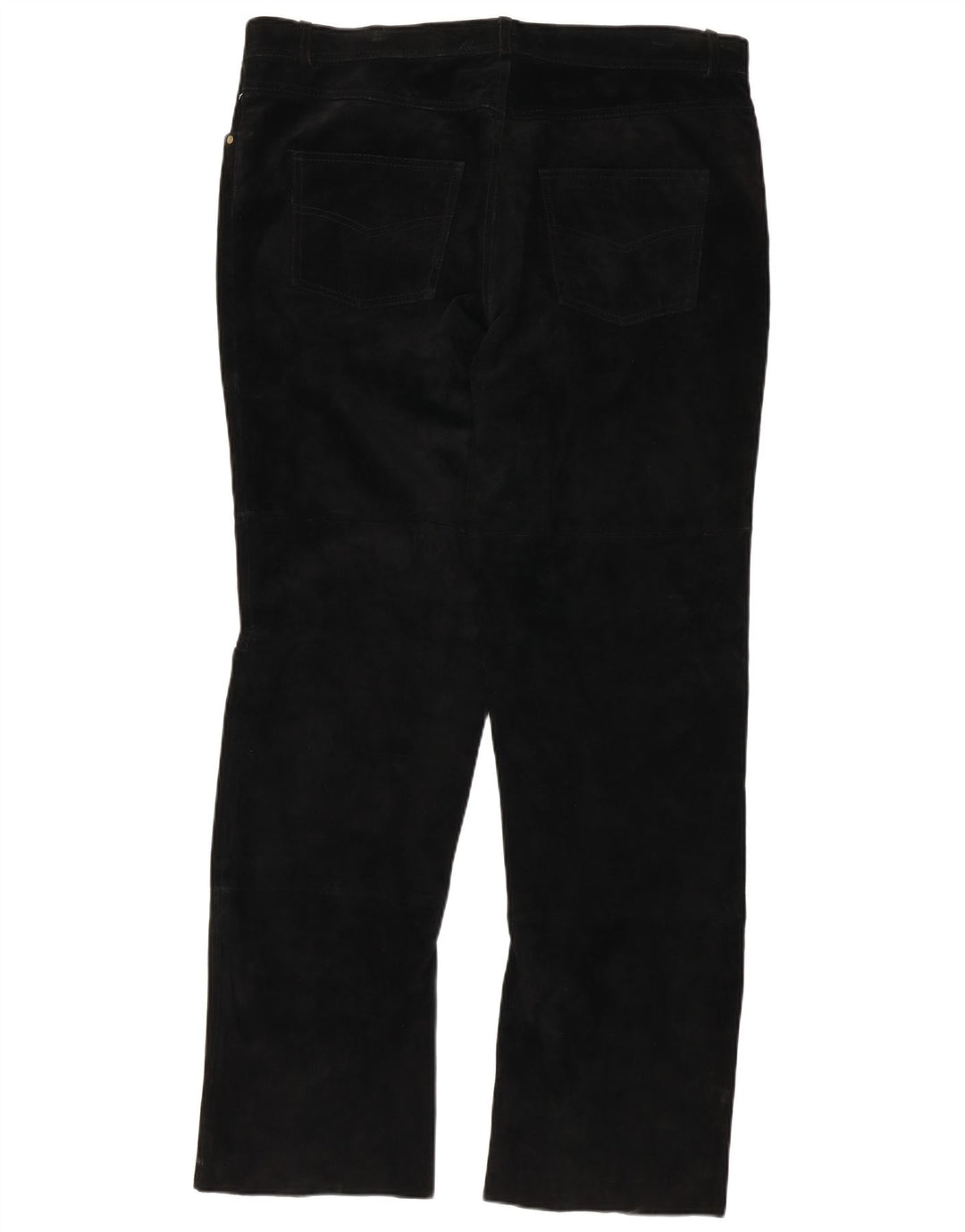Pantaloni drepti din piele intoarsa autentici barbati 2XL W38 L32 piele neagra
