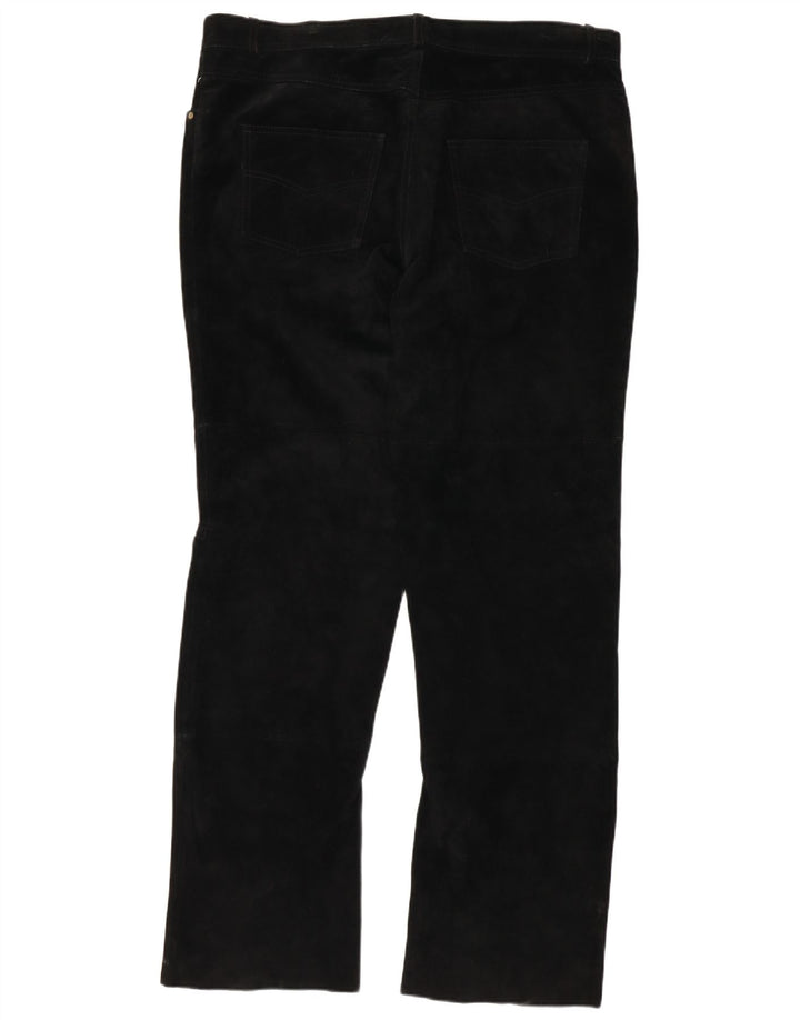 Pantaloni drepti din piele intoarsa autentici barbati 2XL W38 L32 piele neagra