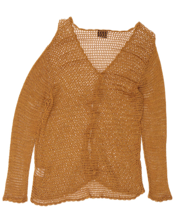 Pulover vintage cardigan croșetat pentru femei UK 14 mare, bej, raion