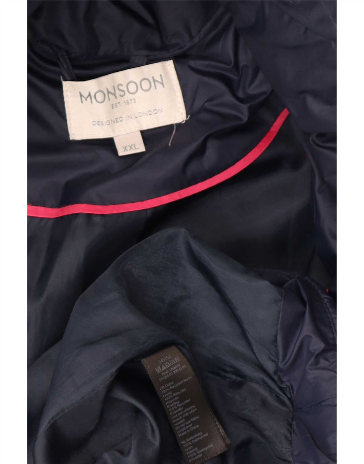 Palton căptușit supradimensionat cu glugă pentru femei Monsoon UK 22 2XL poliester bleumarin