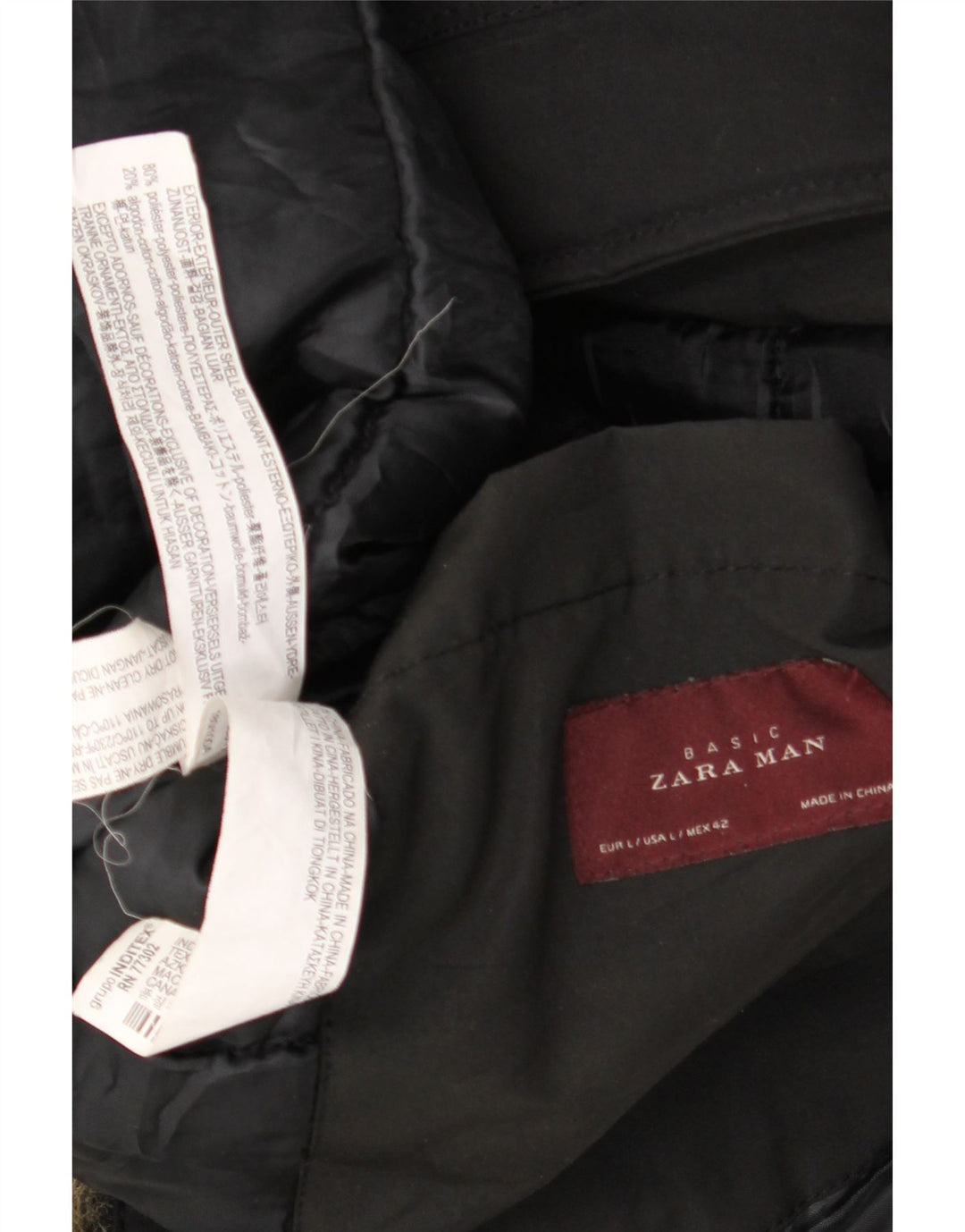 Jachetă parka cu glugă pentru bărbați Zara UK 40 mare, negru, bumbac