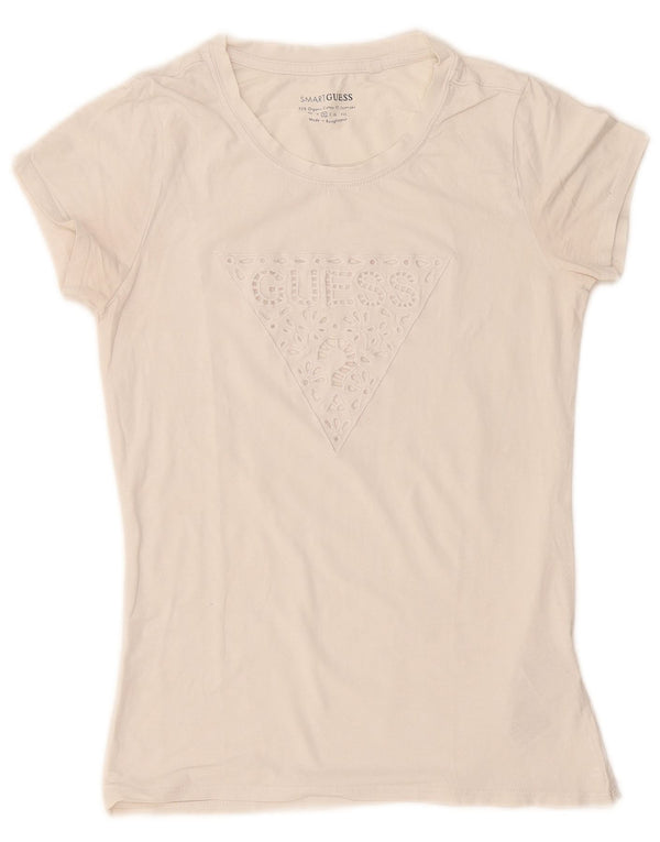 Tricou grafic Guess pentru femei Top UK 12 Medium Off White Bumbac