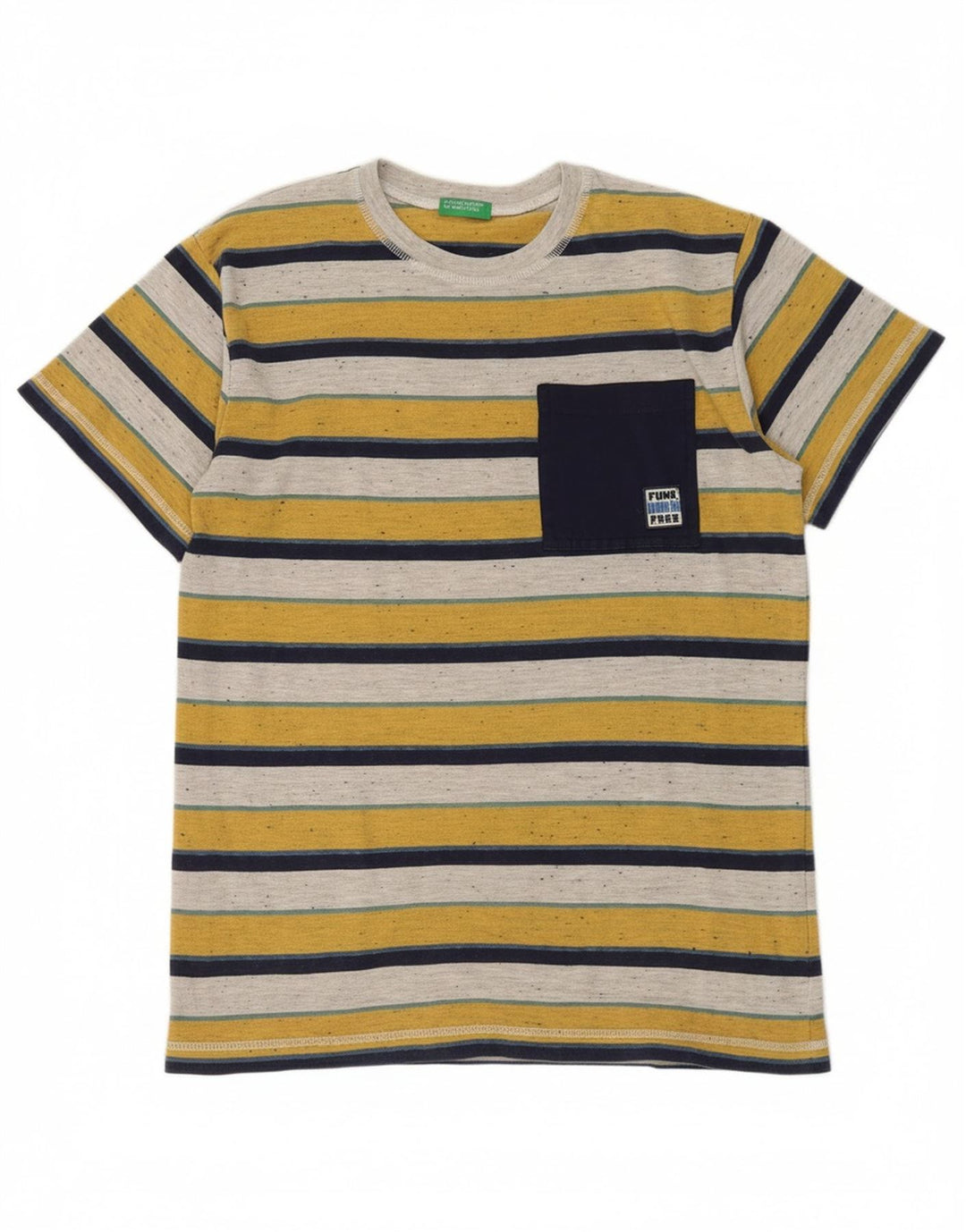 BENETTON Boys T-Shirt Top 13-14 Years 3XL Multicoloured Striped Polyester