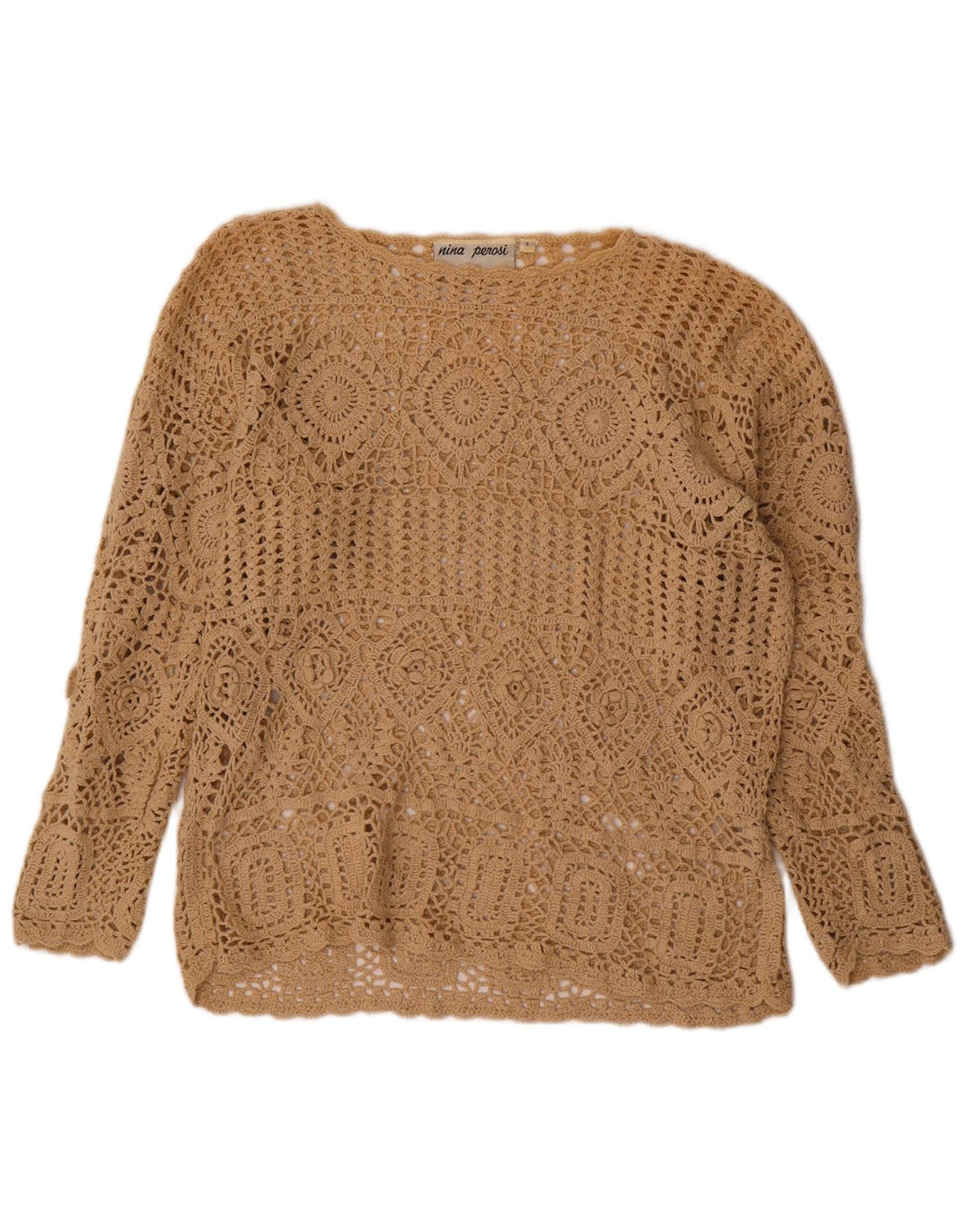 VINTAGE Pulover de damă supradimensionat cu gât barcă UK 10 Mic Bej