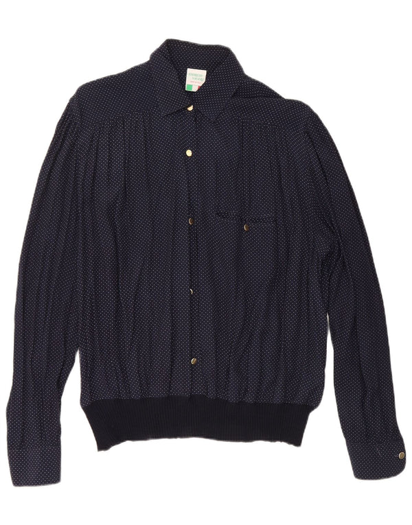 Bluză cămașă pentru femei VINTAGE UK 16 mare, albastru marin, viscoză cu pete