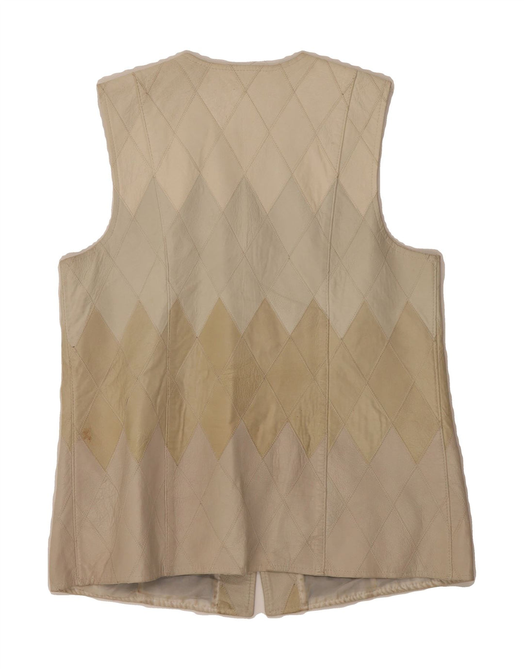 VINTAGE Womens Leather Gilet UK 14 Medium Beige Colourblock Vintage Vintage and Second-Hand Vintage from Messina Hembry 