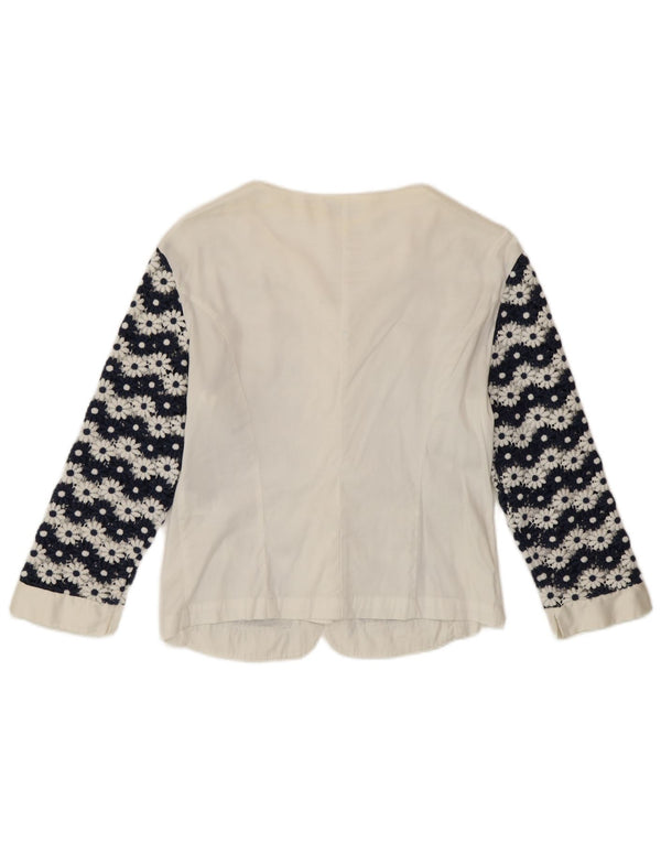 Bluză cămașă cu mâneci 3/4 pentru femei Enara Camice UK 8 Bumbac Floral Alb Mic