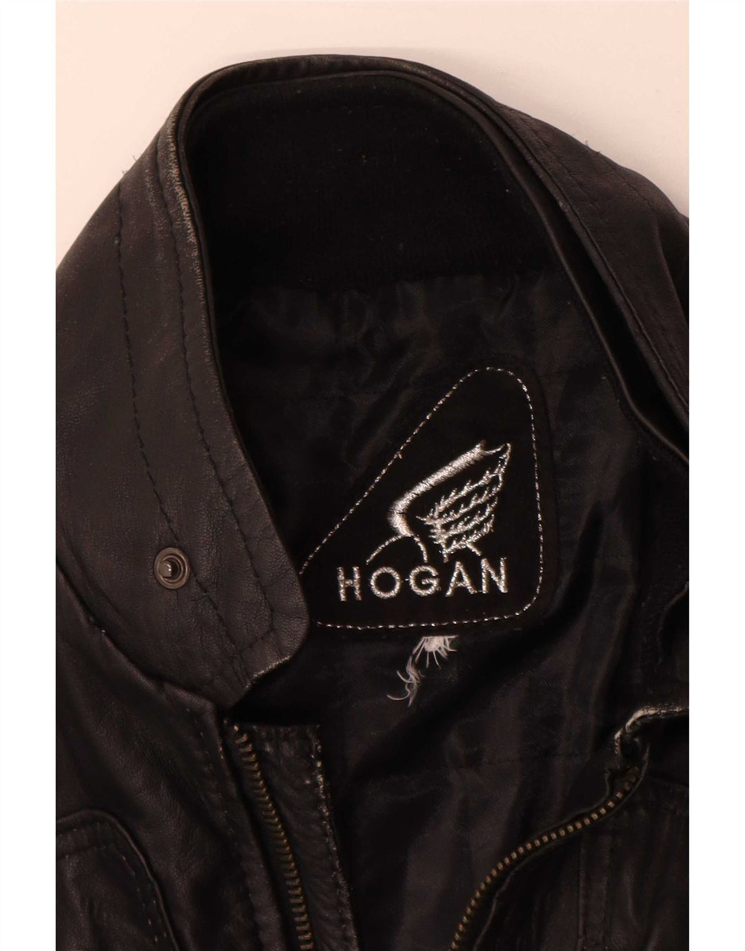 Jachetă Biker din piele Hogan pentru femei UK 12 Medium Black