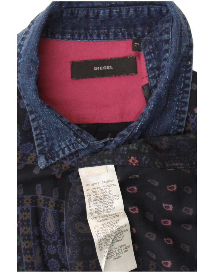 Cămașă Bărbați Diesel Mare Bleumarin Patchwork Rayon