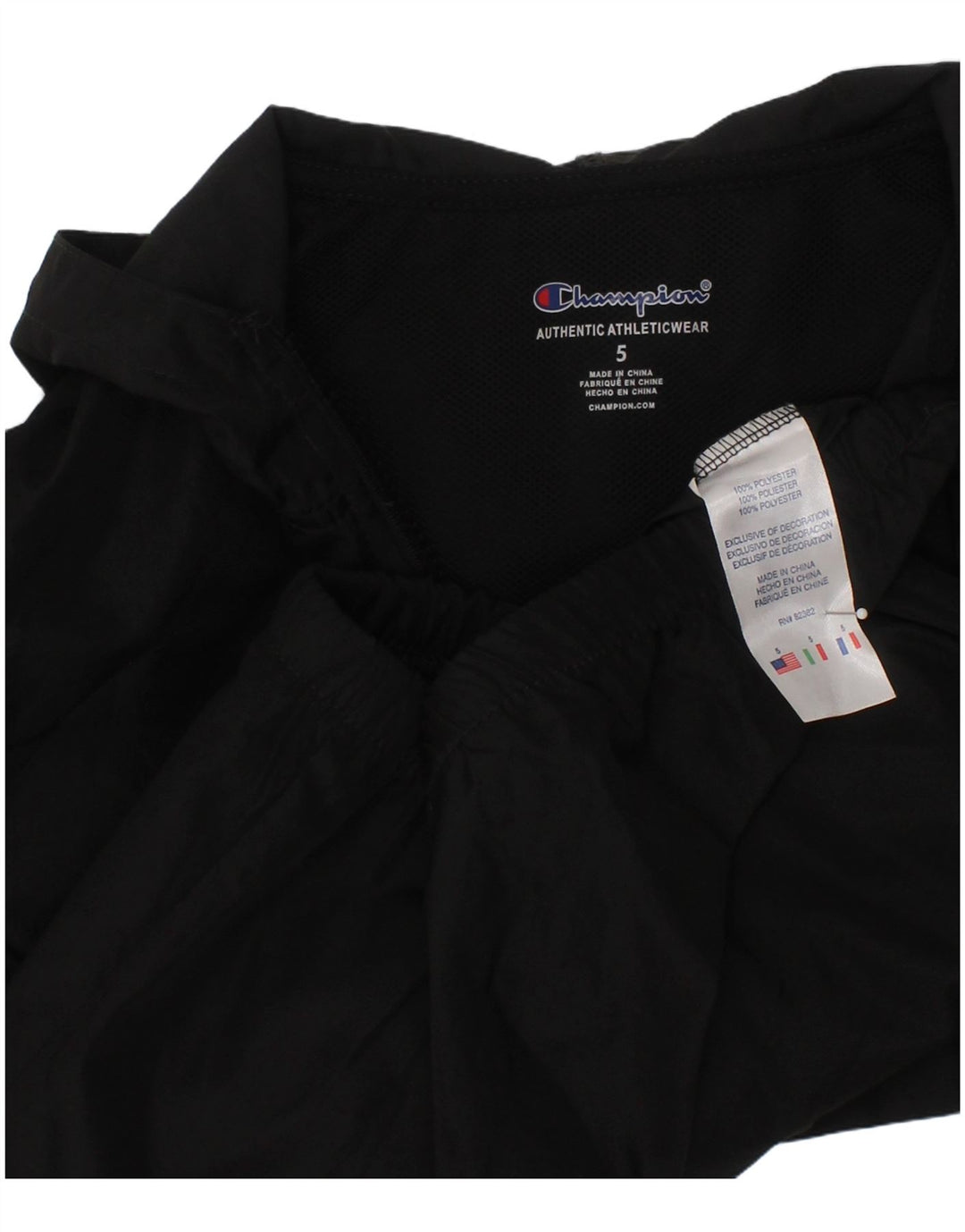 CHAMPION Boys Hooded Graphic Anorak Jacket 4-5 Years Black Polyester