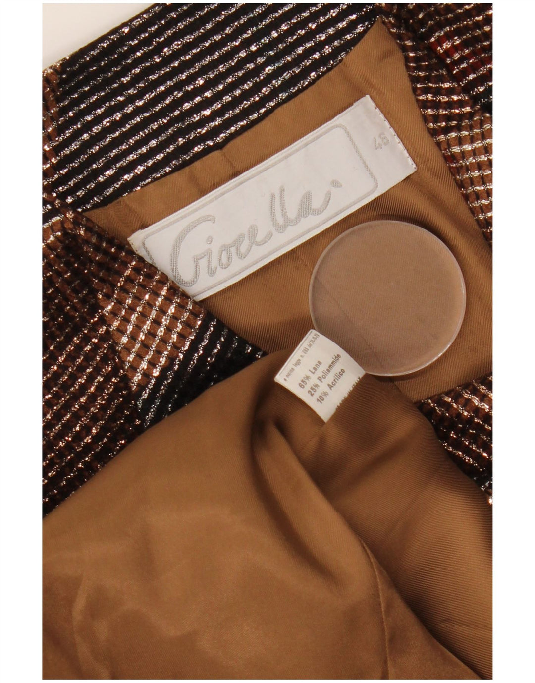 Jachetă pentru femei VINTAGE cu 1 nasture IT 46 mare, multicoloră, geometrică