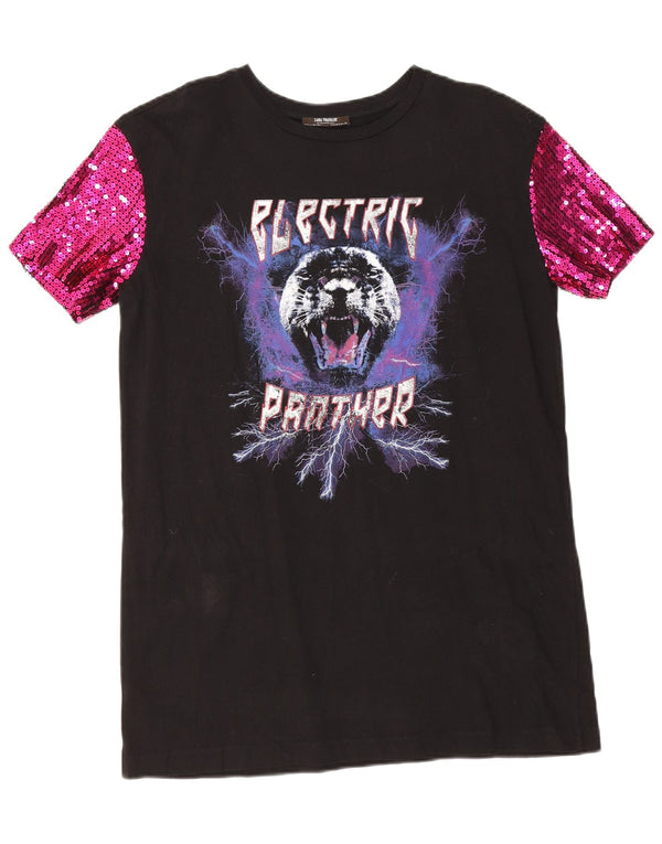 Top cu tunică grafică pentru femei Zara UK 10 Poliester negru mic