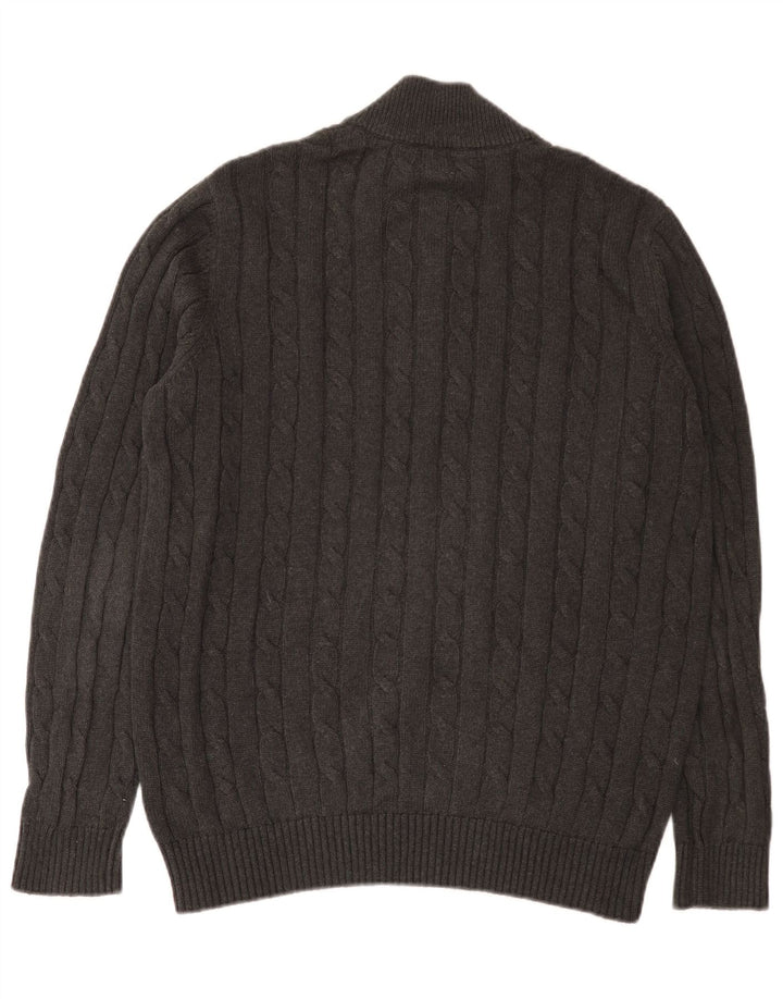 J. Crew Pulover pentru bărbați cu fermoar și gât, bumbac mare, gri