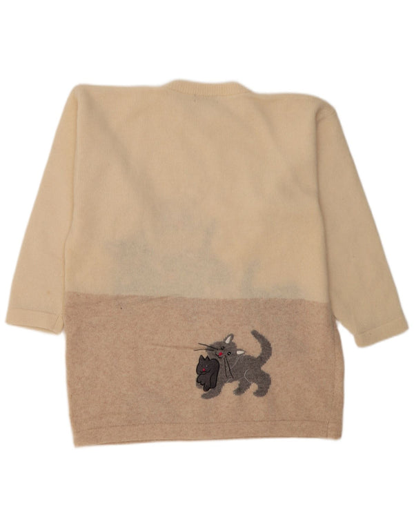 Dolores Pulover cu gât roșu pentru femei UK 18 XL Bej Animal Print Cat