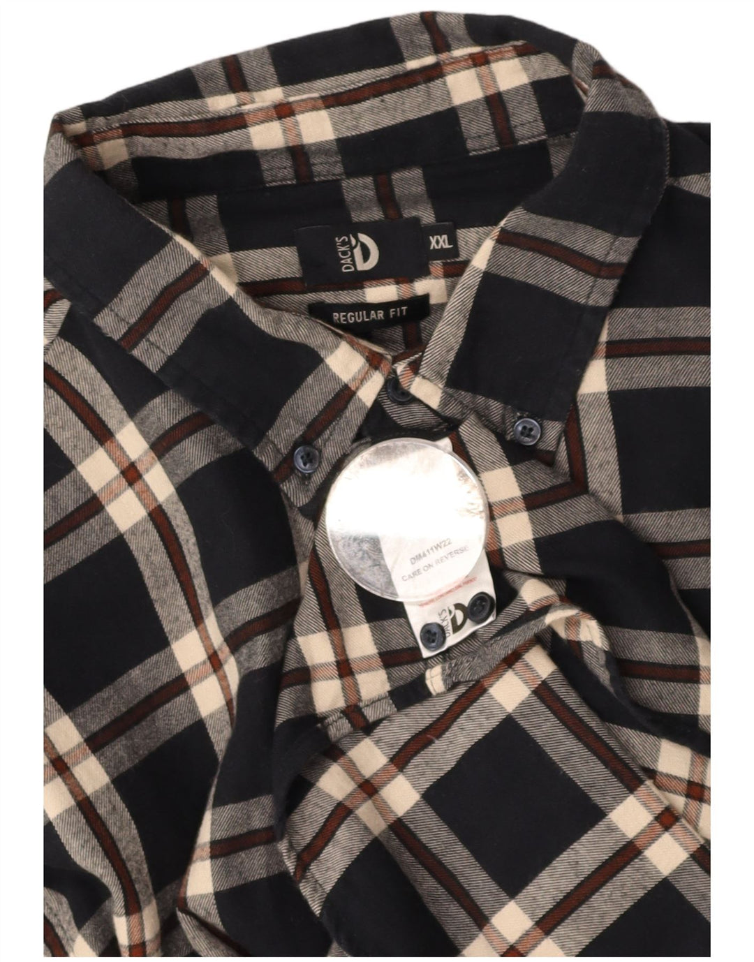 DAKS Mens Regular Fit Flannel Shirt 2XL Navy Blue Check Cotton