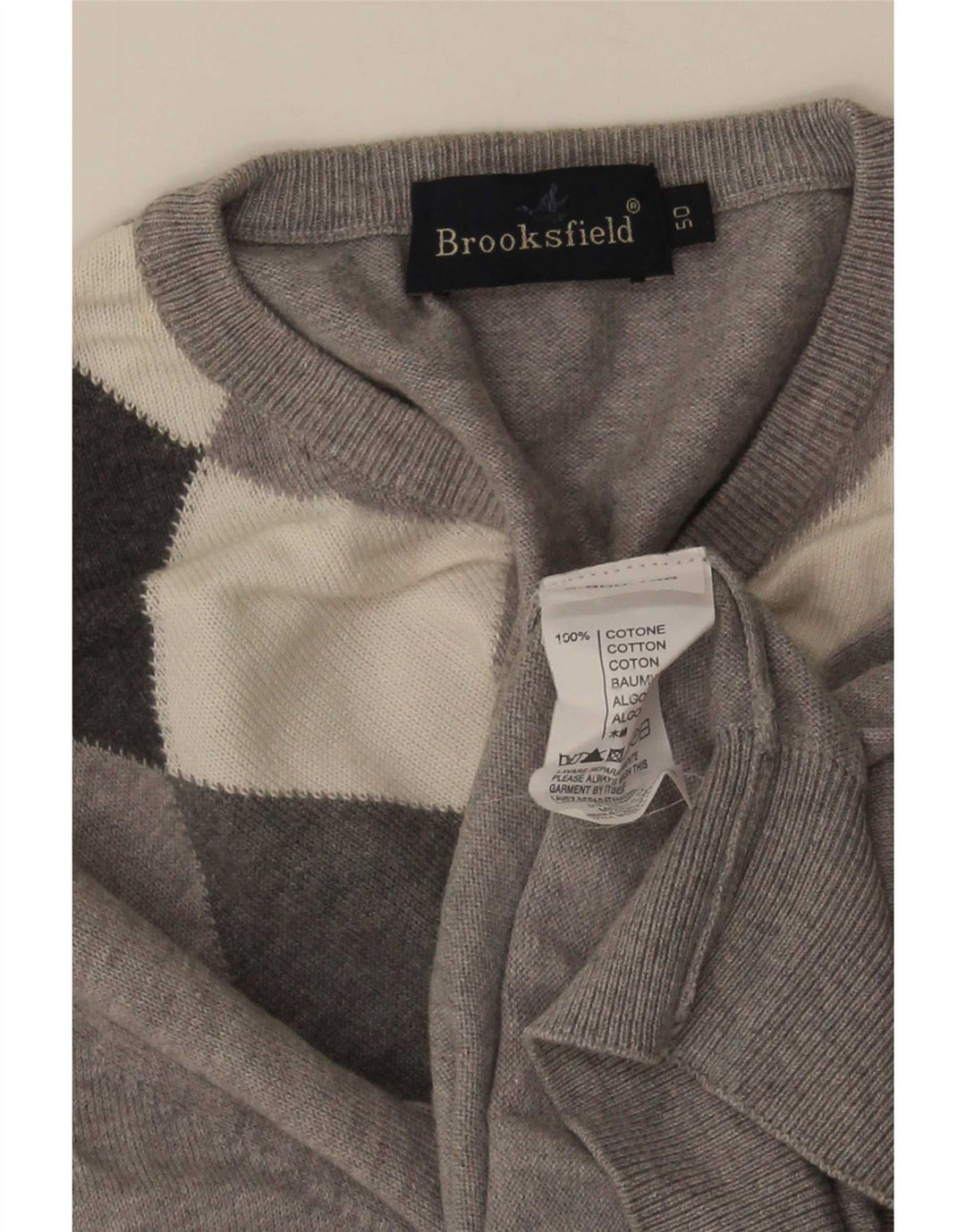 Pulover Brooksfield pentru bărbați, cu decolteu în V, IT 50, gri mediu Argyle/Diamond