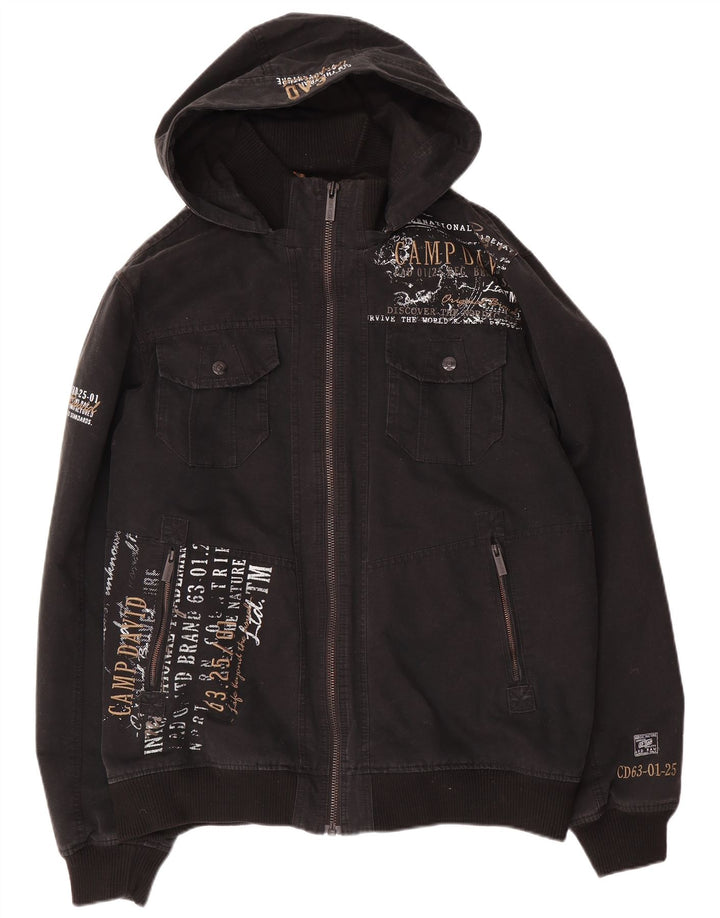 Jachetă Bomber cu grafică Camp David pentru bărbați UK 42 XL, bumbac negru