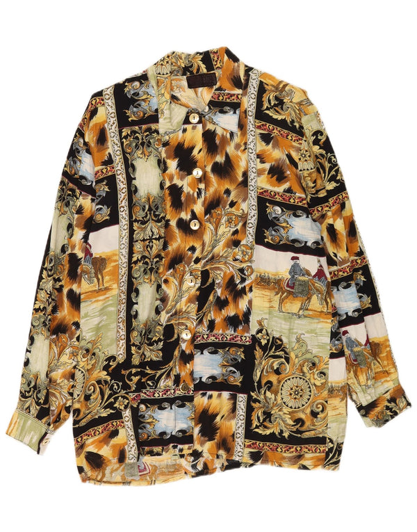 Bluză de cămașă cu model abstract pentru femei vintage UK 14 mare, multicoloră