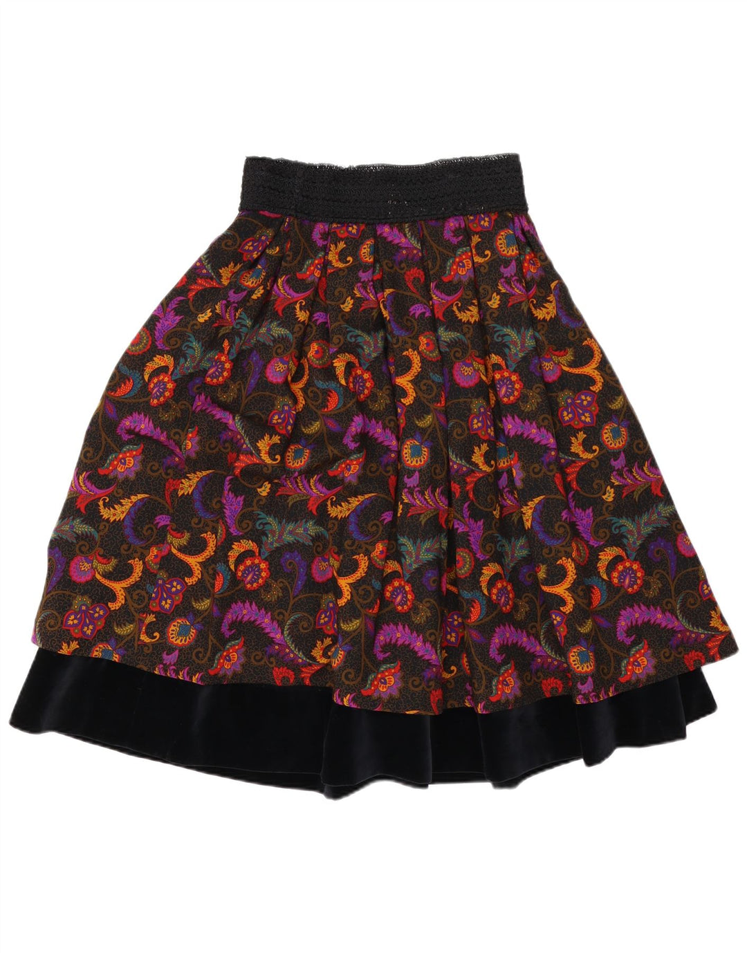 Fusta cu etaje vintage pentru femei W27 Lână Paisley multicoloră mică