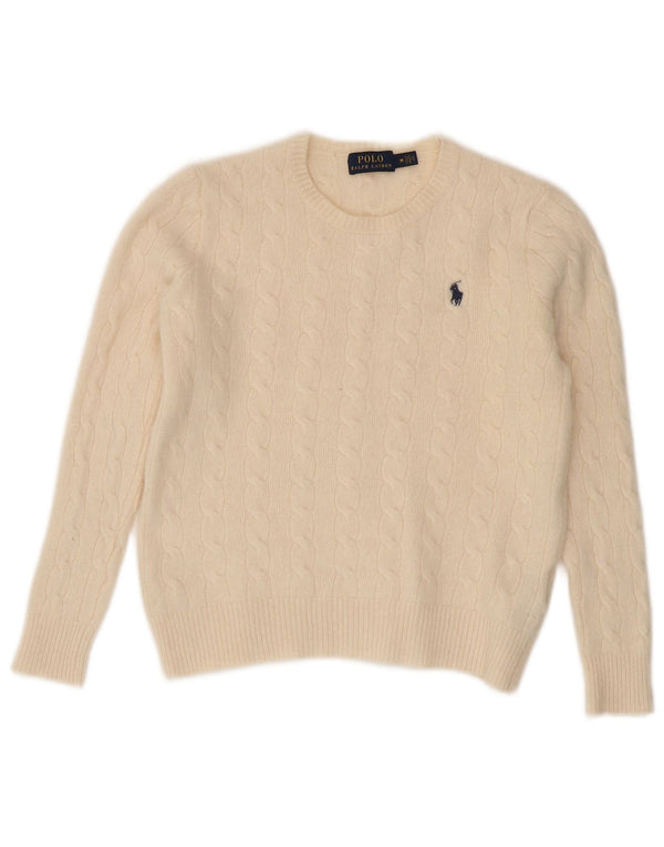 Pulover Polo Ralph Lauren pentru damă, cu gât crew, alb catifelat, UK 12