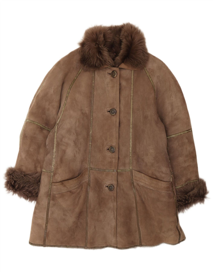 Palton supradimensionat din shearling vintage pentru femei IT 44 maro mediu din shearling