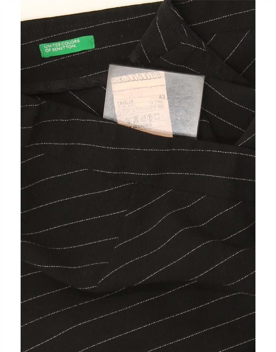Pantaloni de costum pentru femei Benetton Bootcut IT 42 Medium W28 L32 Black Pinstripe