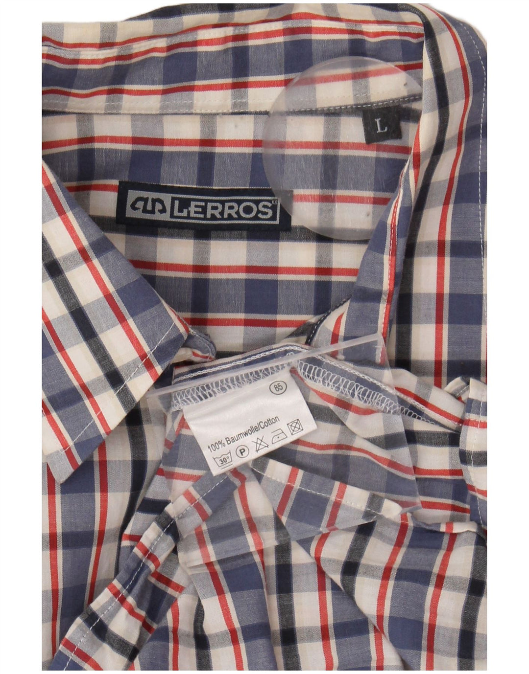 LERROS Mens Short Sleeve Shirt Large Blue Check Cotton