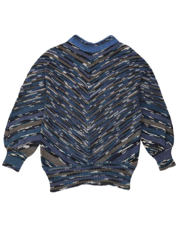 Pulover vintage cu gât țestoasă pentru femei UK 16 Chevron mare, multicolor