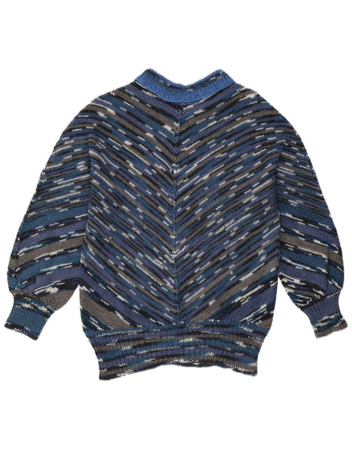 Pulover vintage cu gât țestoasă pentru femei UK 16 Chevron mare, multicolor