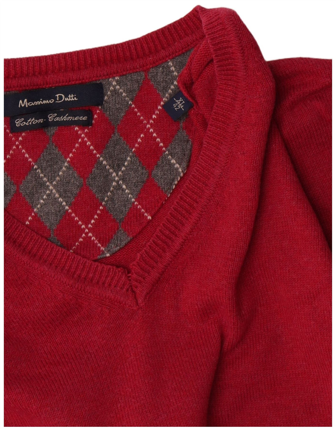 Massimo Dutti Pulover cu decolteu în V pentru bărbați, XL, bumbac roșu