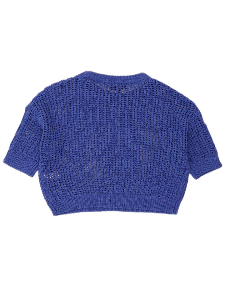Top crop oversize din tricot pentru femei Zara UK 10 Bumbac albastru mic