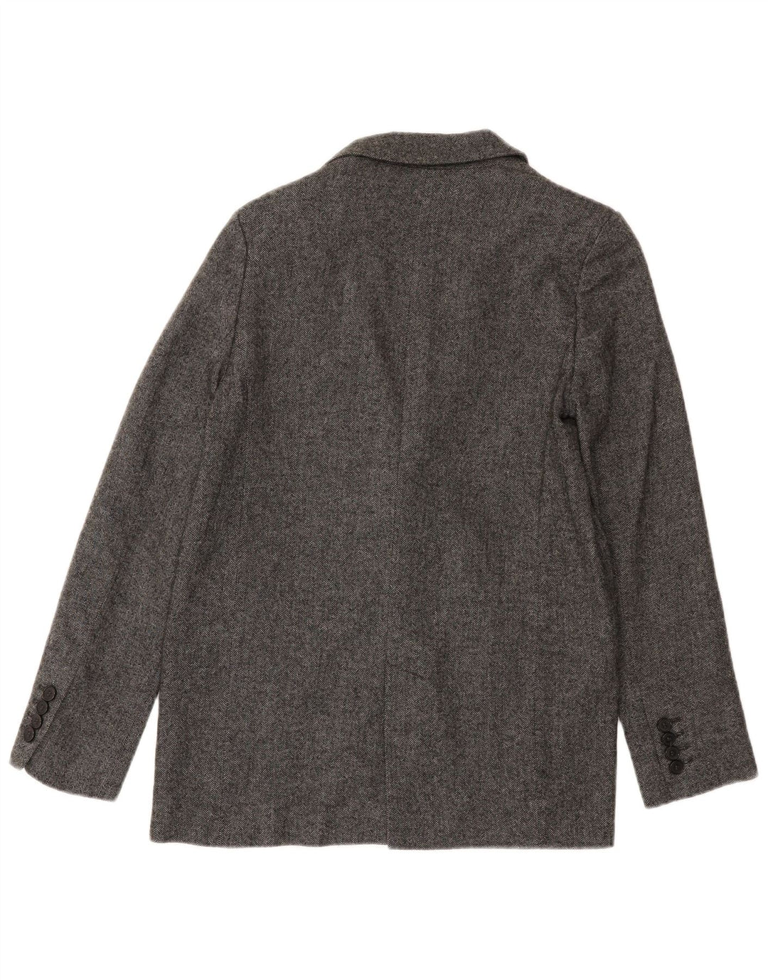 ZARA Womens 1 Button Blazer Jacket UK 6 XS Grey Herringbone Wool