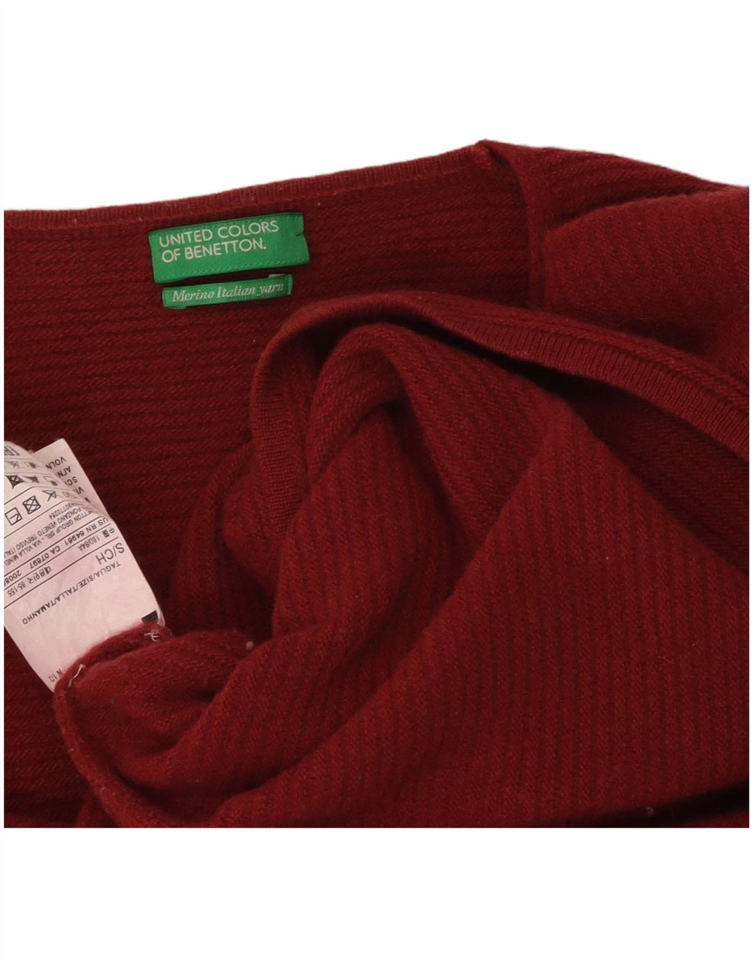 Pulover cu decolteu în V Benetton pentru femei UK 10 Lână virgină roșie mică