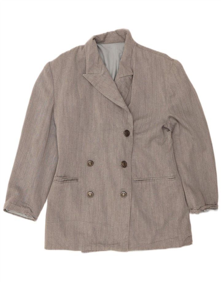VINTAGE Womens Double Breasted Blazer Jacket IT 46 Large Grey Wool
