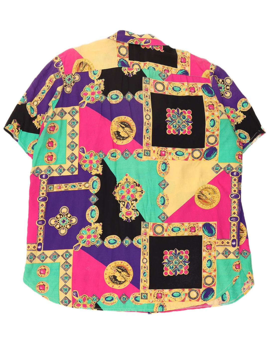 Bluză vintage cămașă cu mânecă scurtă pentru femei UK 20 2XL, multicoloră, patchwork
