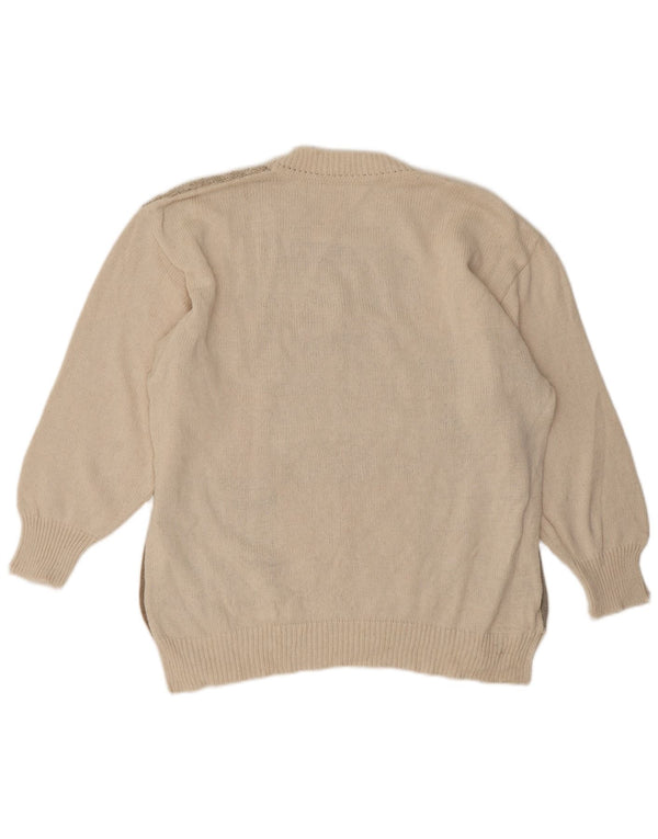Pulover vintage pentru femei cu decolteu rotund EU 42 mare bej mozaic
