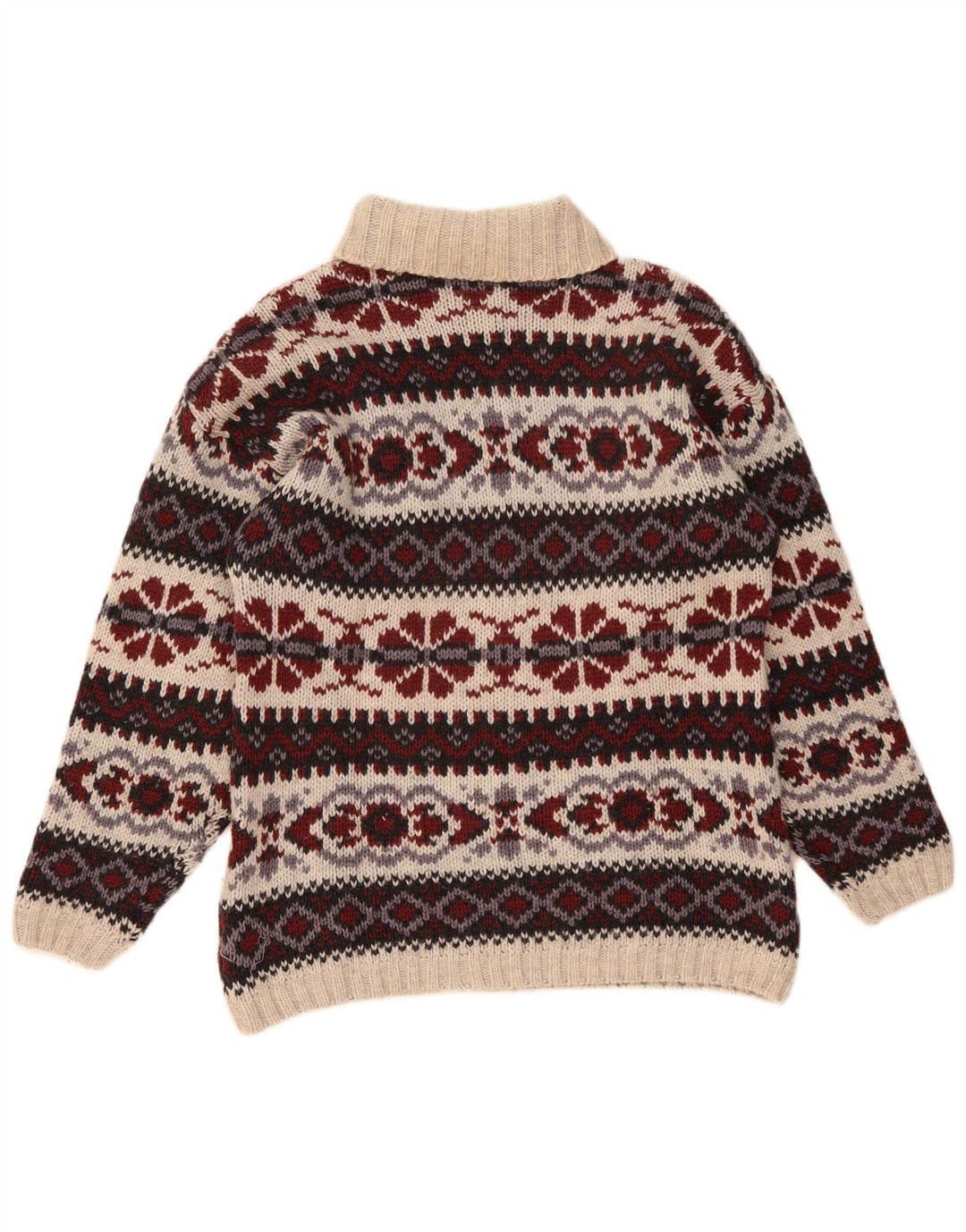 Pulover vintage pentru bărbați cu gât rulat, lână Fair Isle, medie, multicoloră