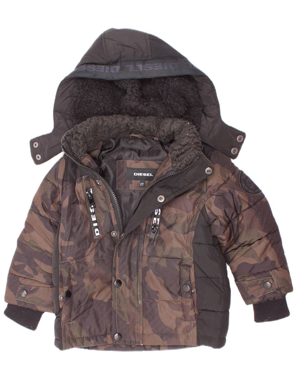 Jachetă căptușită cu glugă cu grafică Diesel Baby Boys 18-24 luni Camuflaj gri