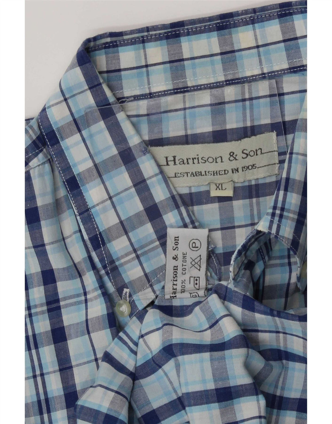 Cămașă cu mânecă scurtă pentru bărbați Harrison & Son XL, bumbac cu carouri albastre