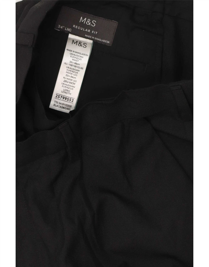 Pantaloni chino pentru bărbați Marks & Spencer, cu ajustare normală, L34 L33, poliester negru
