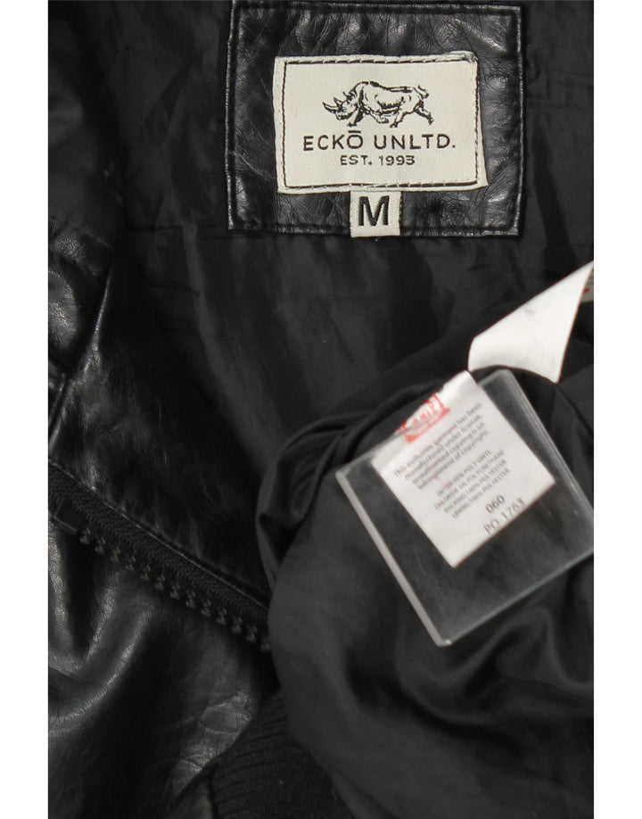 Jachetă bomber din piele artificială pentru bărbați cu glugă Ecko Unltd UK 38 Medium Black