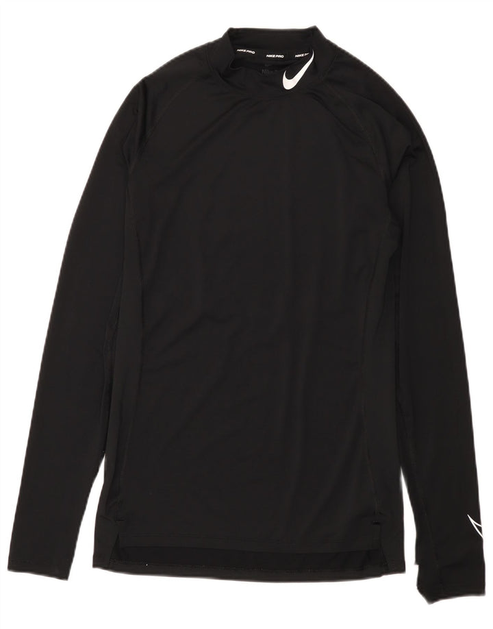 Top grafic Nike Dri Fit pentru bărbați cu mânecă lungă, poliester mediu negru