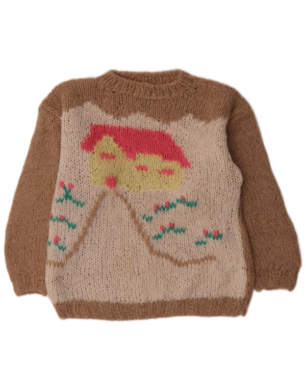 Pulover vintage pentru femei cu gât roșu, UK 16, mare, maro