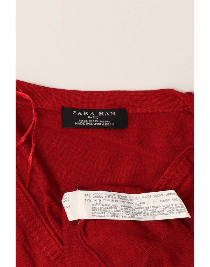 Pulover pentru bărbați Zara, cu decolteu în V, XL, viscoză roșie