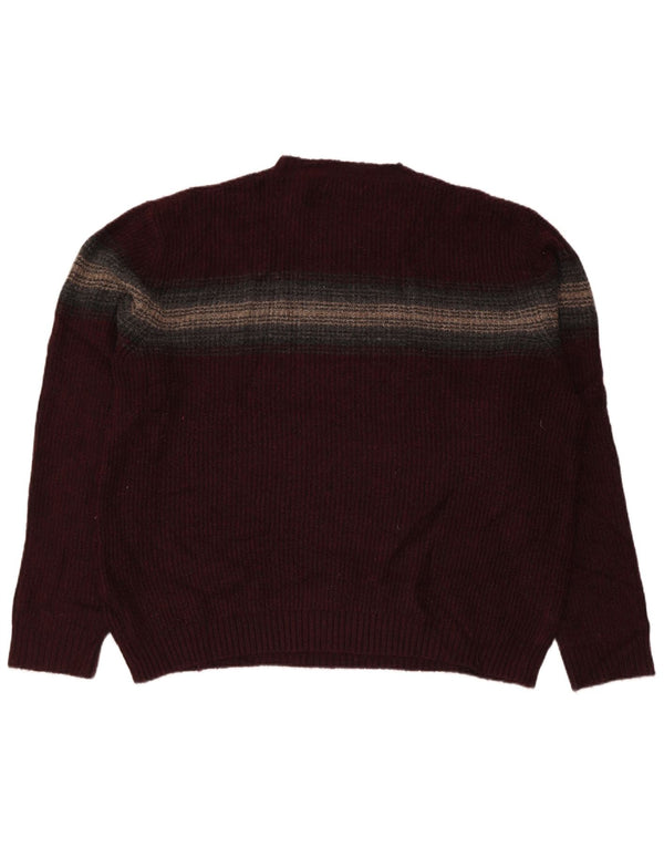 MARKS & SPENCER Pulover pentru bărbați cu decolteu rotund, 2XL, acrilic în dungi bordeaux