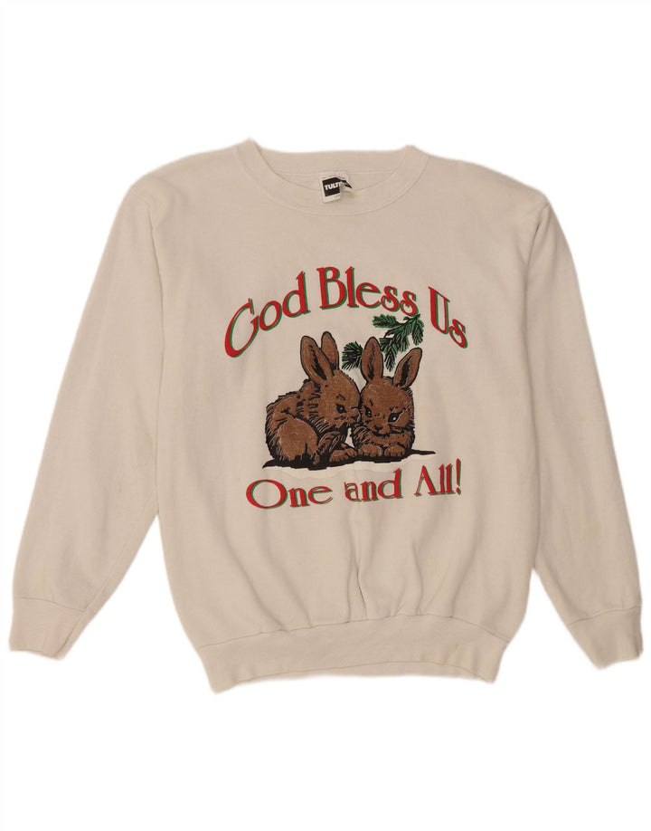 TULTEX Pulover cu grafic pentru femei UK 16 Bumbac alb mare