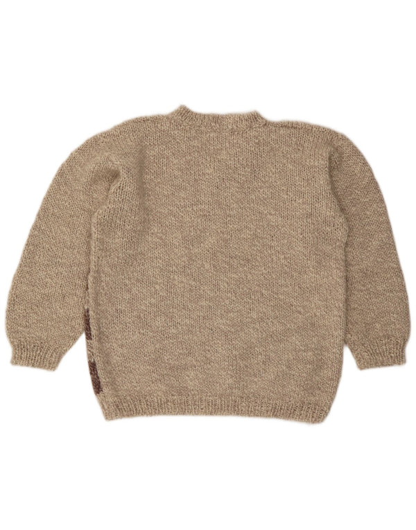 VINTAGE Pulover cu decolteu în V pentru femei UK 16, mare, bej, color block