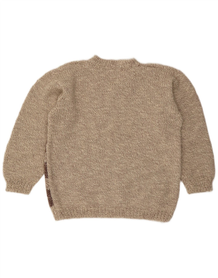 VINTAGE Pulover cu decolteu în V pentru femei UK 16, mare, bej, color block