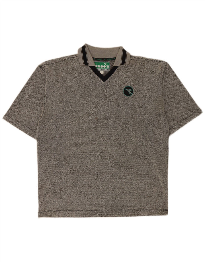 Tricou polo pentru bărbați Diadora, poliester cu dungi gri medii